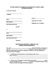 Motion for Contempt, Affidavit and Instructions for Service | Pickaway ...